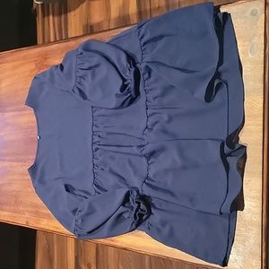 Womens size Medium,  Navy Blue long sleeve, ruffled, V-Neck dress.